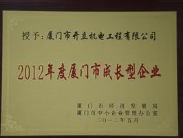 廈門市成長型企業(yè)榮譽(yù)匾